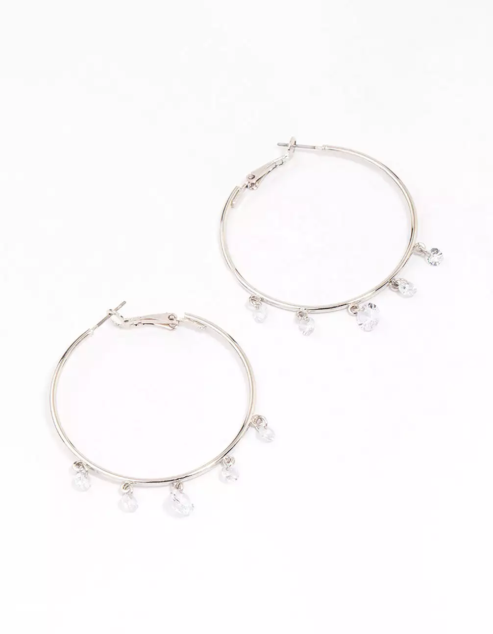 Rhodium Cubic Zirconia Dangle Hoop Earrings