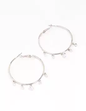 Rhodium Cubic Zirconia Dangle Hoop Earrings