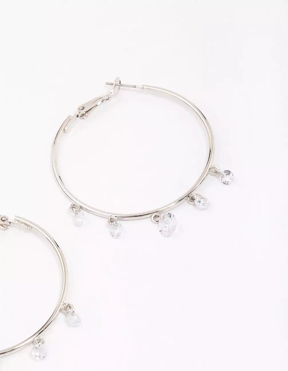 Rhodium Cubic Zirconia Dangle Hoop Earrings