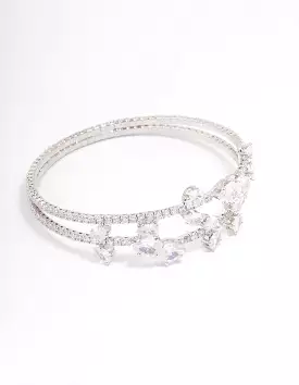 Rhodium Cubic Zirconia Leaf Layered Bangle