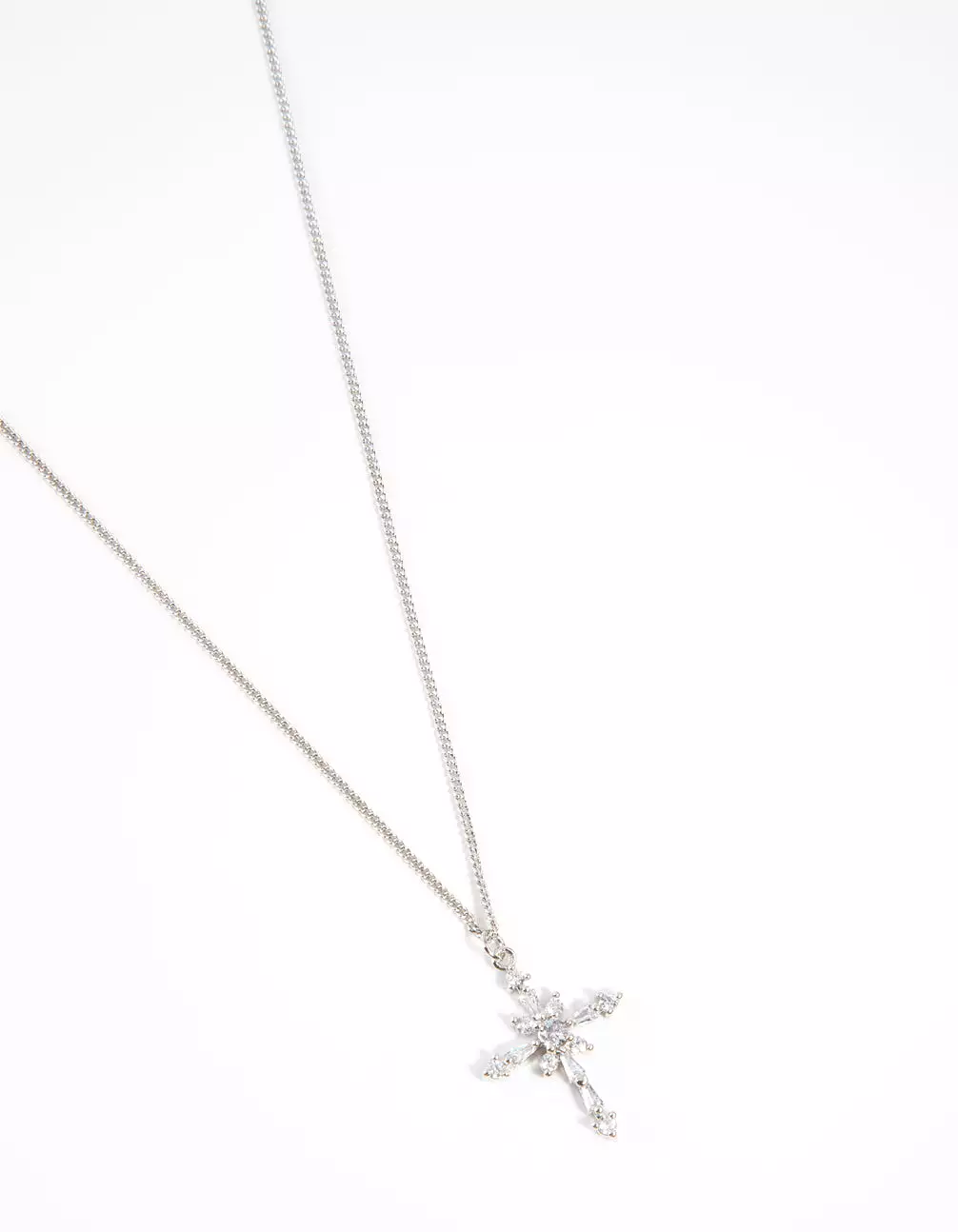 Rhodium Decorated Cross Pendant Necklace