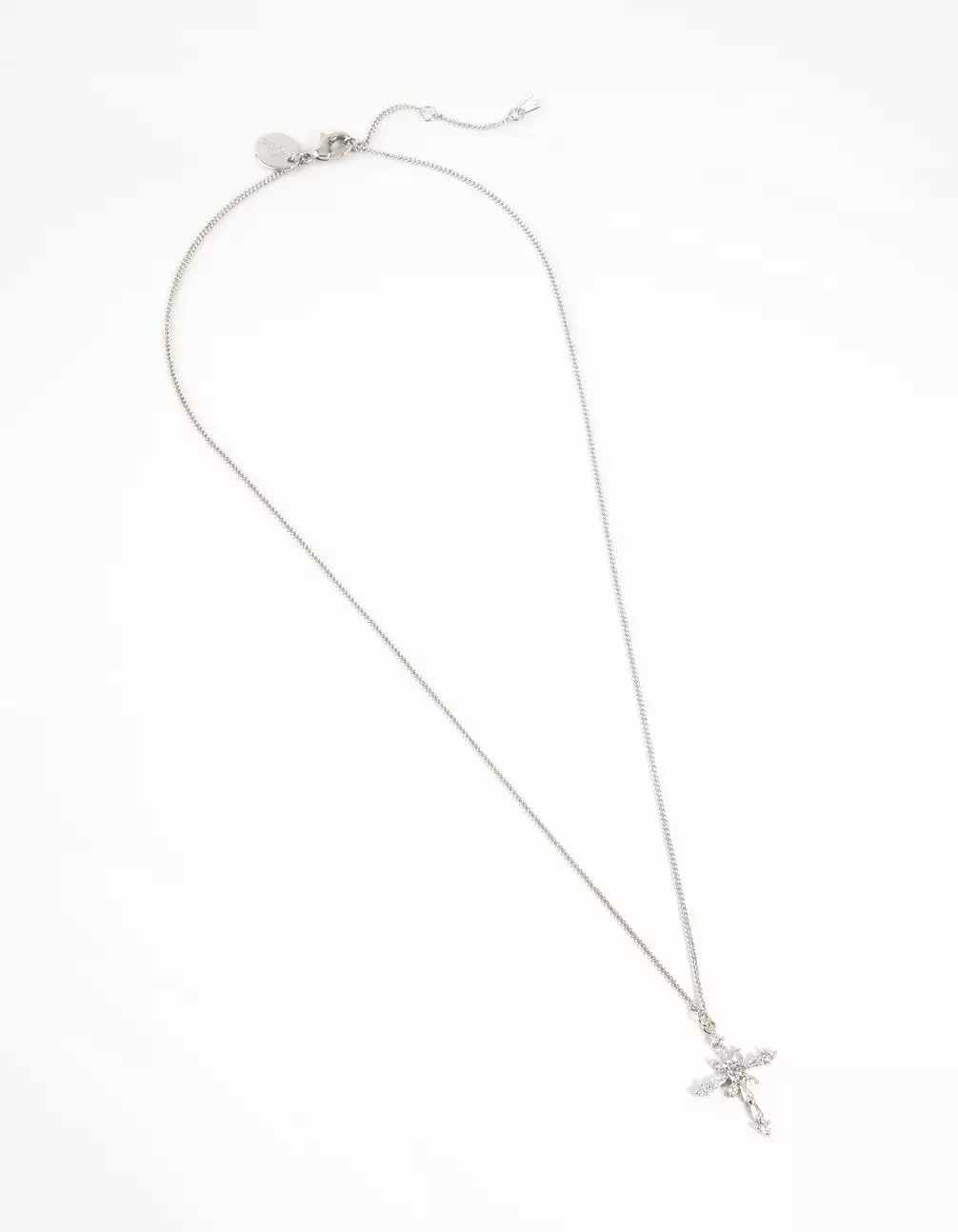 Rhodium Decorated Cross Pendant Necklace