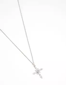 Rhodium Decorated Cross Pendant Necklace