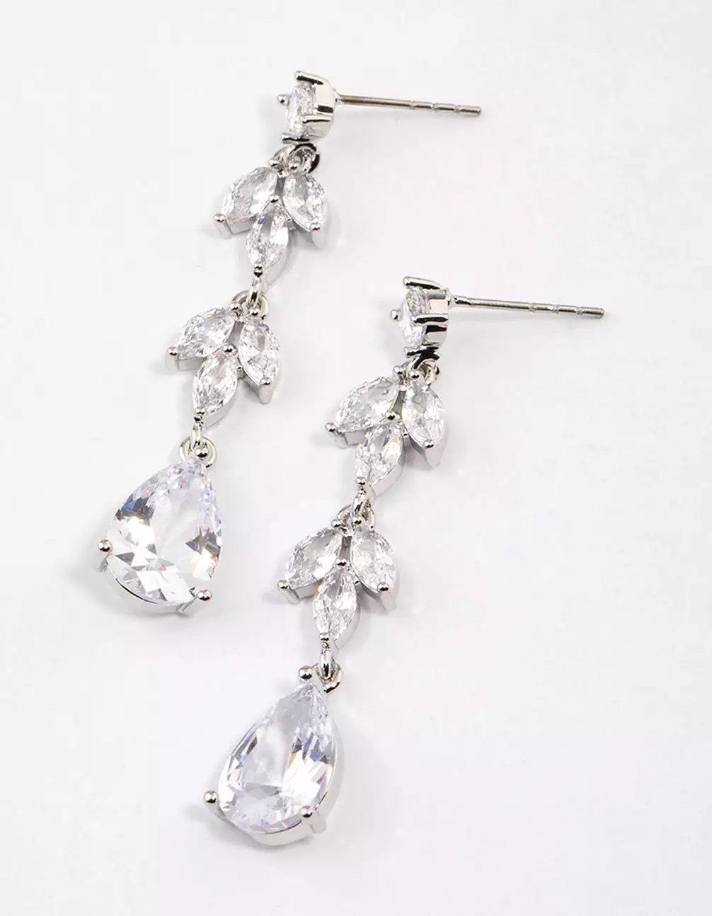 Rhodium Double Vine Teardrop Earrings