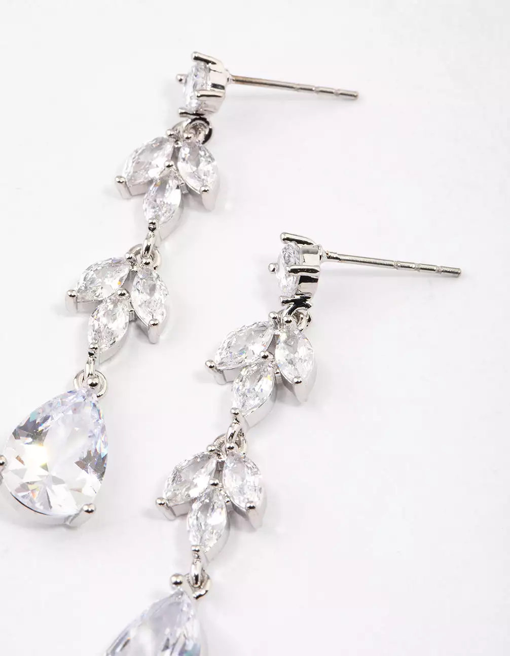 Rhodium Double Vine Teardrop Earrings