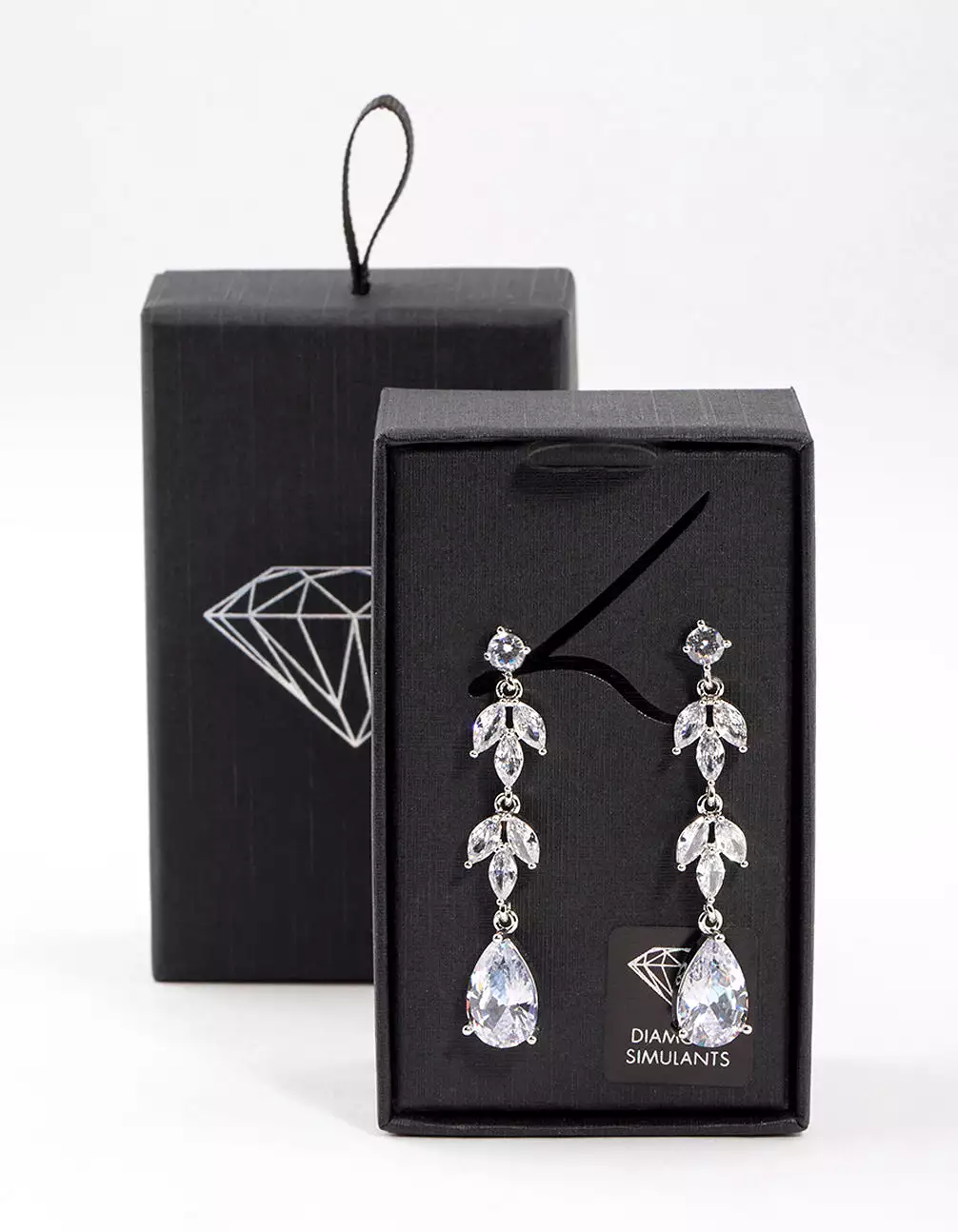 Rhodium Double Vine Teardrop Earrings