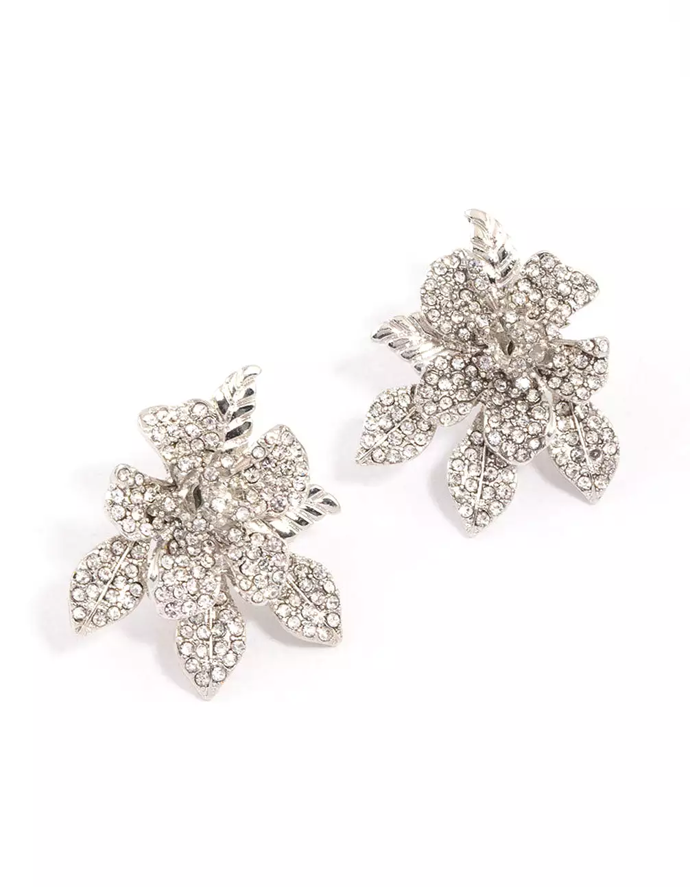 Rhodium Paved Flower Stud Earrings