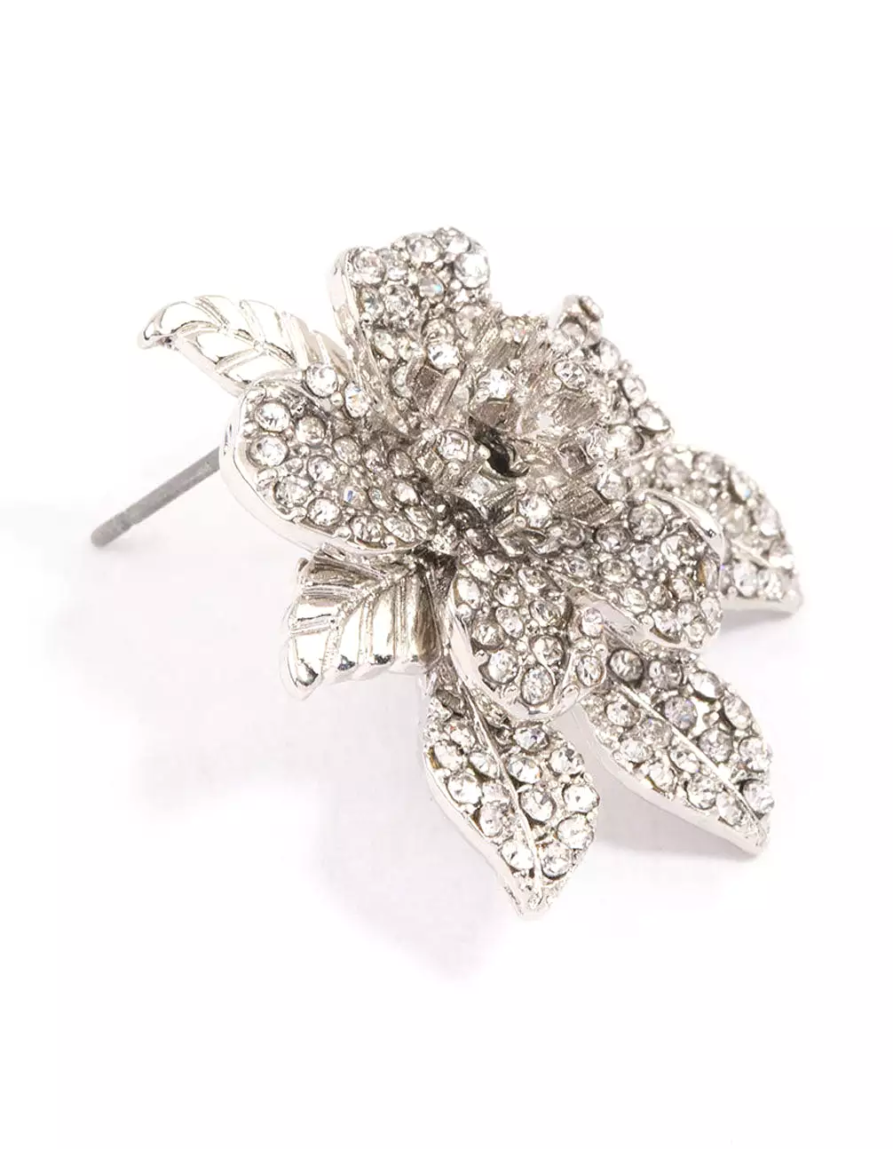 Rhodium Paved Flower Stud Earrings