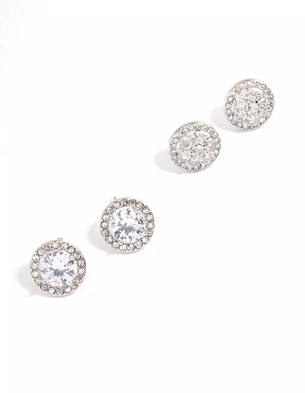 Rhodium Round & Flower Halo Earrings Pack