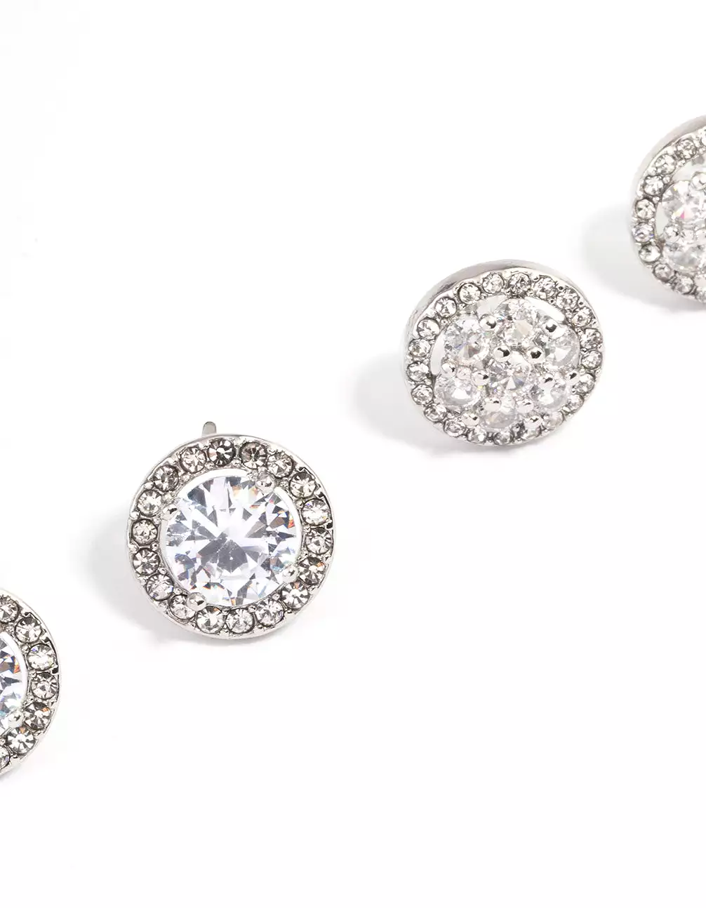 Rhodium Round & Flower Halo Earrings Pack