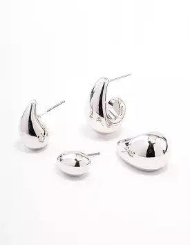 Rhodium Teardrop Shaped Earring Pack