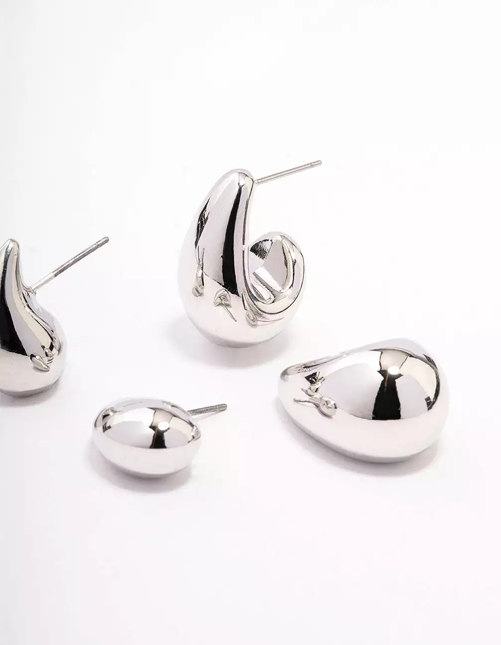 Rhodium Teardrop Shaped Earring Pack