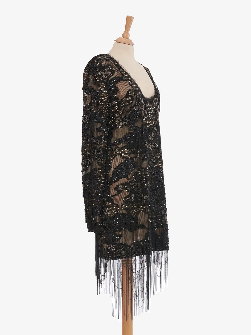 Roberto Cavalli Black silk dress embroidered with appliqués