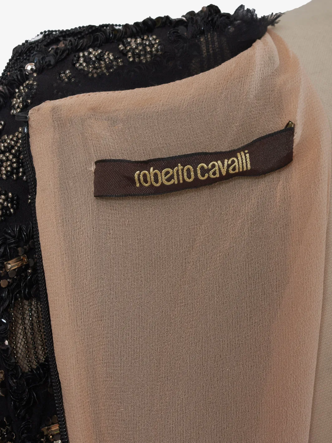 Roberto Cavalli Black silk dress embroidered with appliqués