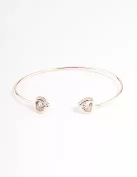 Rose Gold Cubic Zirconia Heart Open Cuff Bangle