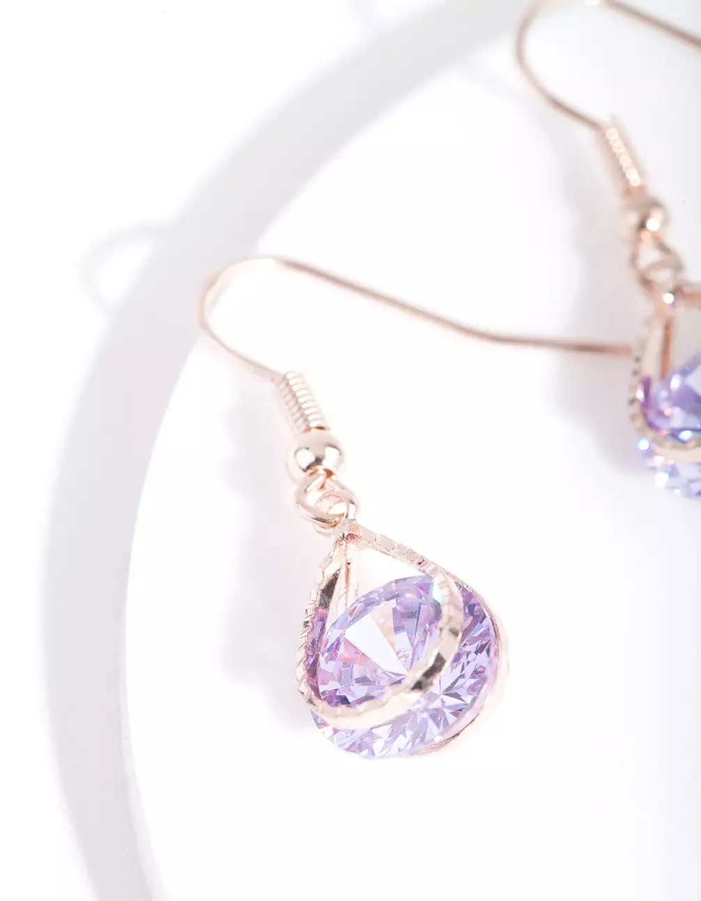 Rose Gold Cubic Zirconia Purple Diamante Teardrop Earrings