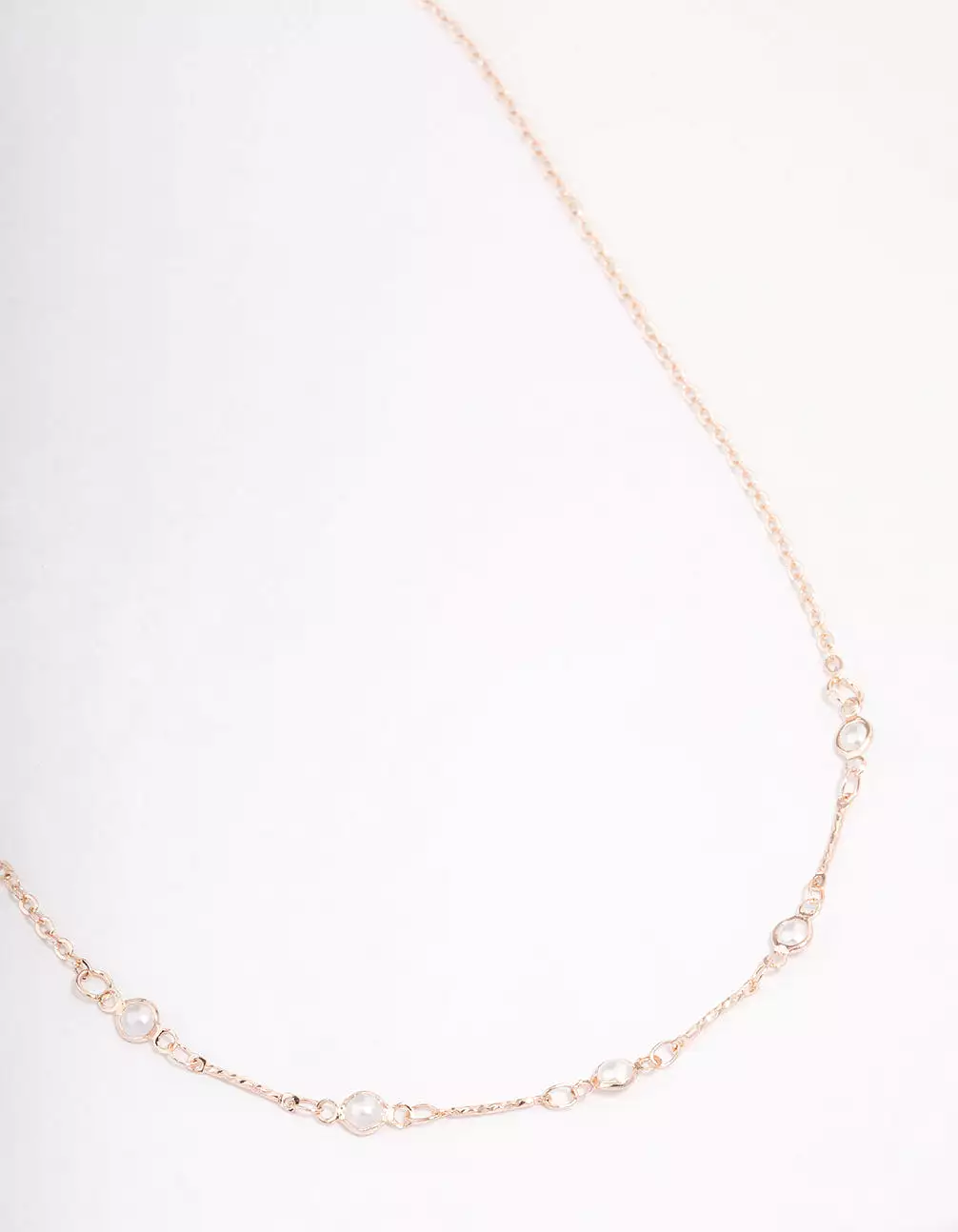 Rose Gold Encased Pearl Station Short Necklace