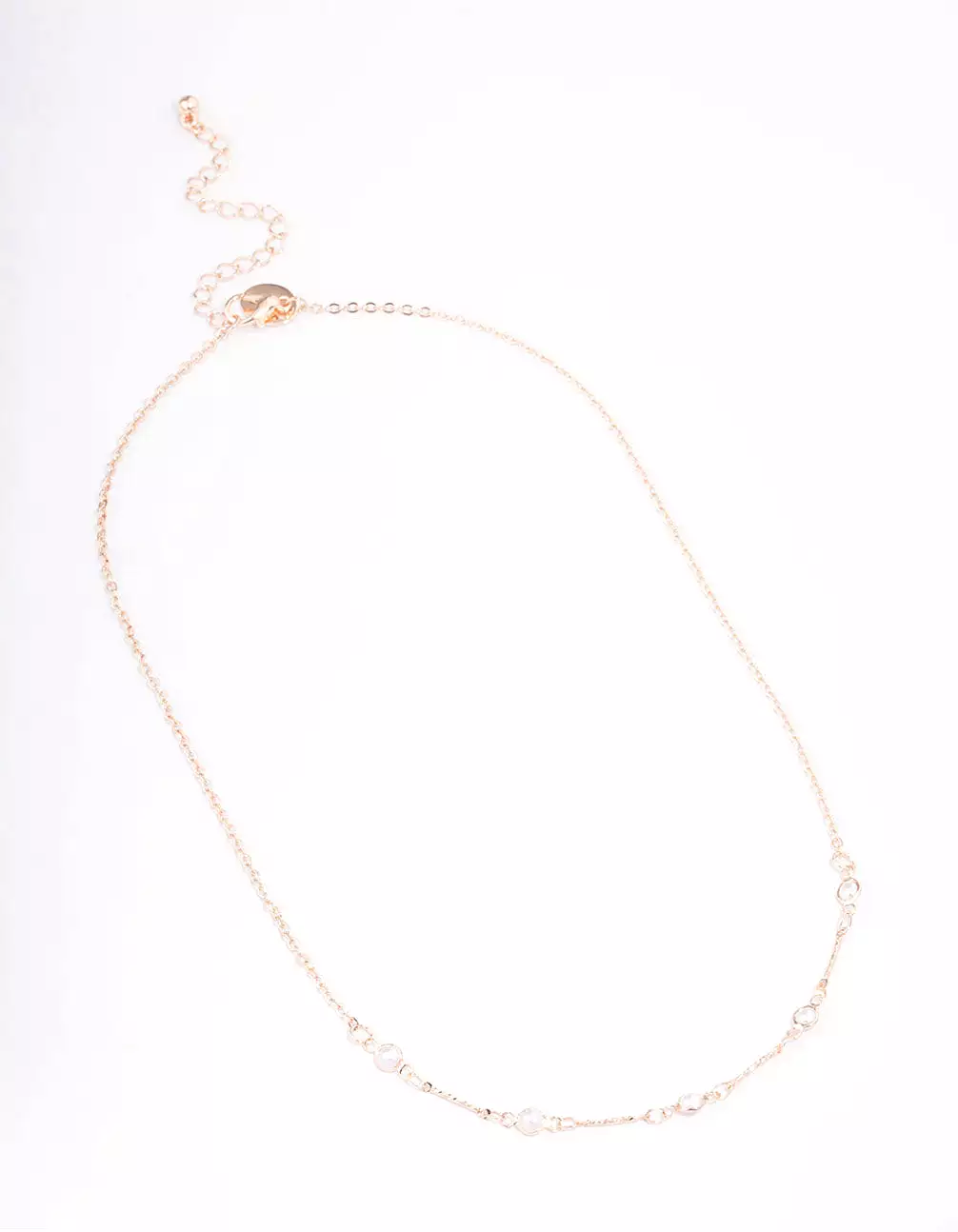 Rose Gold Encased Pearl Station Short Necklace