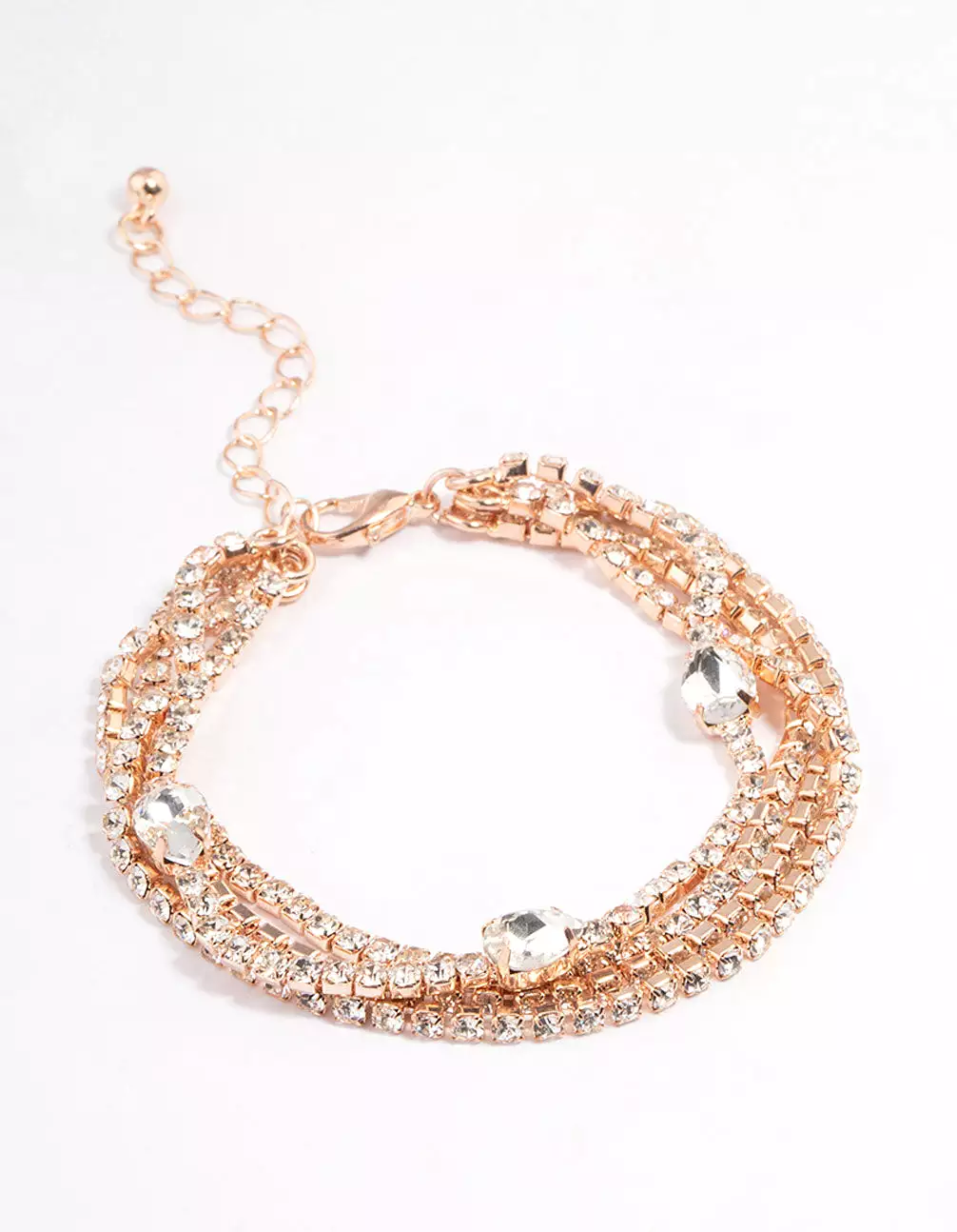 Rose Gold Layered Cupchain Pearl Station Bracelet