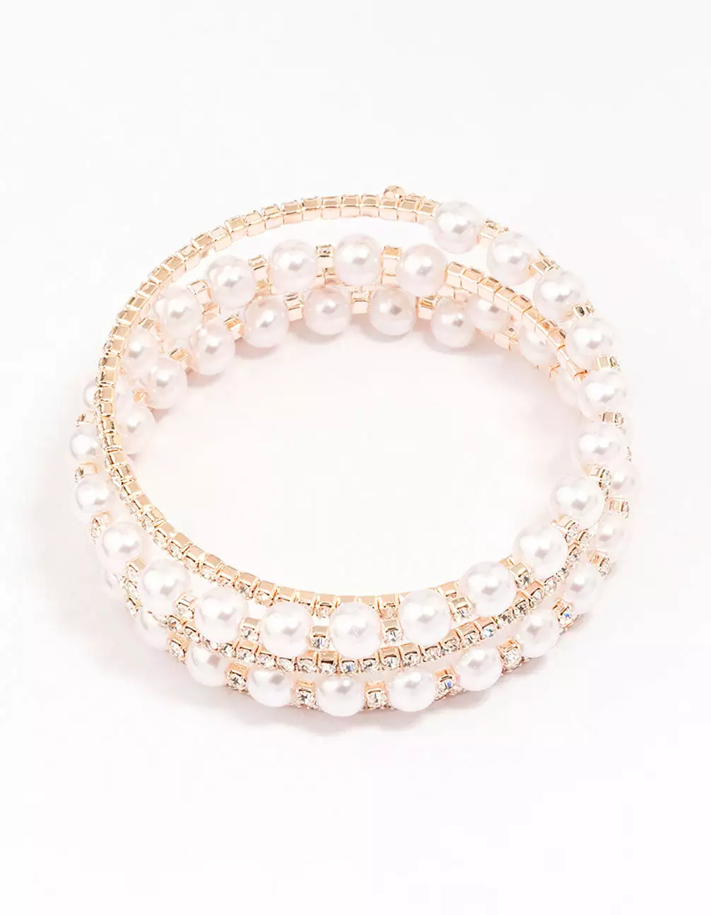 Rose Gold Pearl & Diamante Wrapped Bracelet