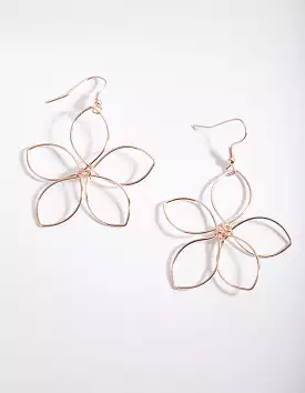 Rose Gold Wire Open Flower Drop Earrings