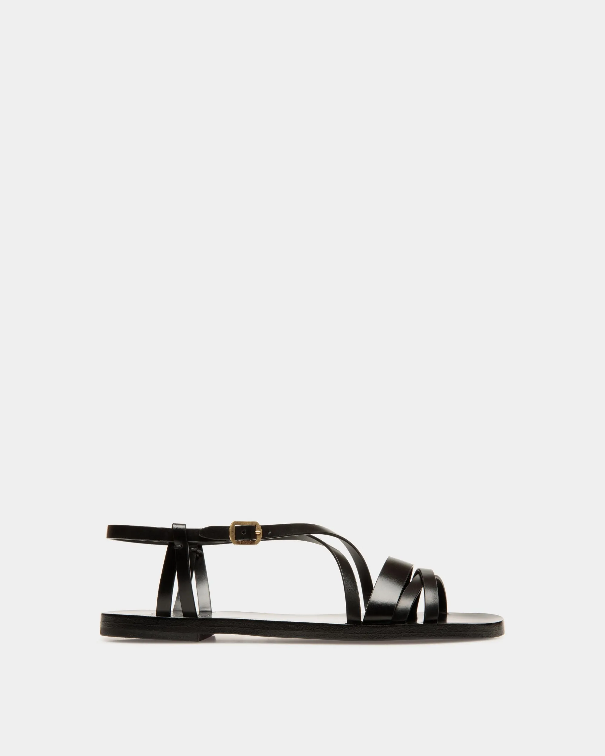 Salis Flat Sandal In Black Leather 