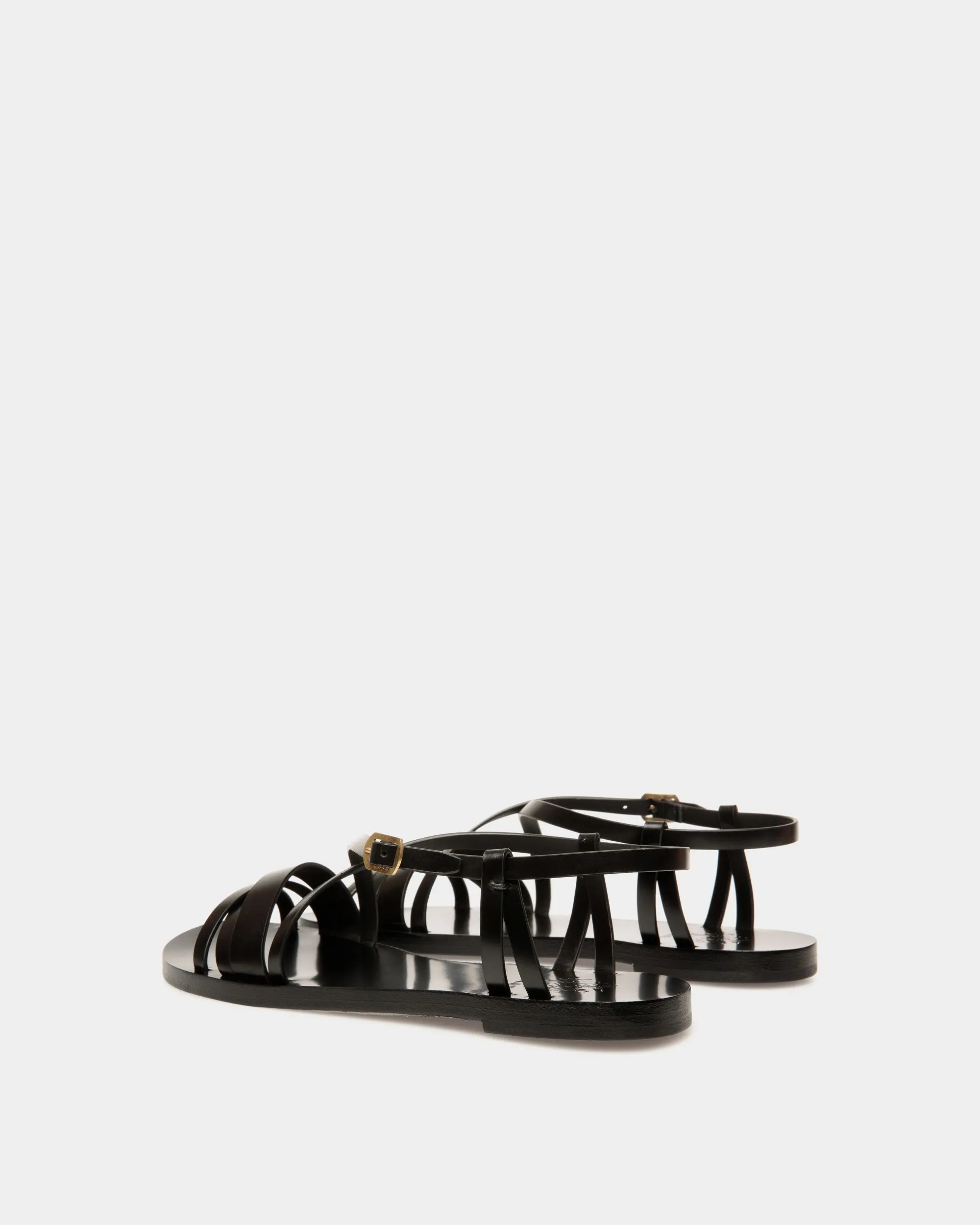 Salis Flat Sandal In Black Leather 