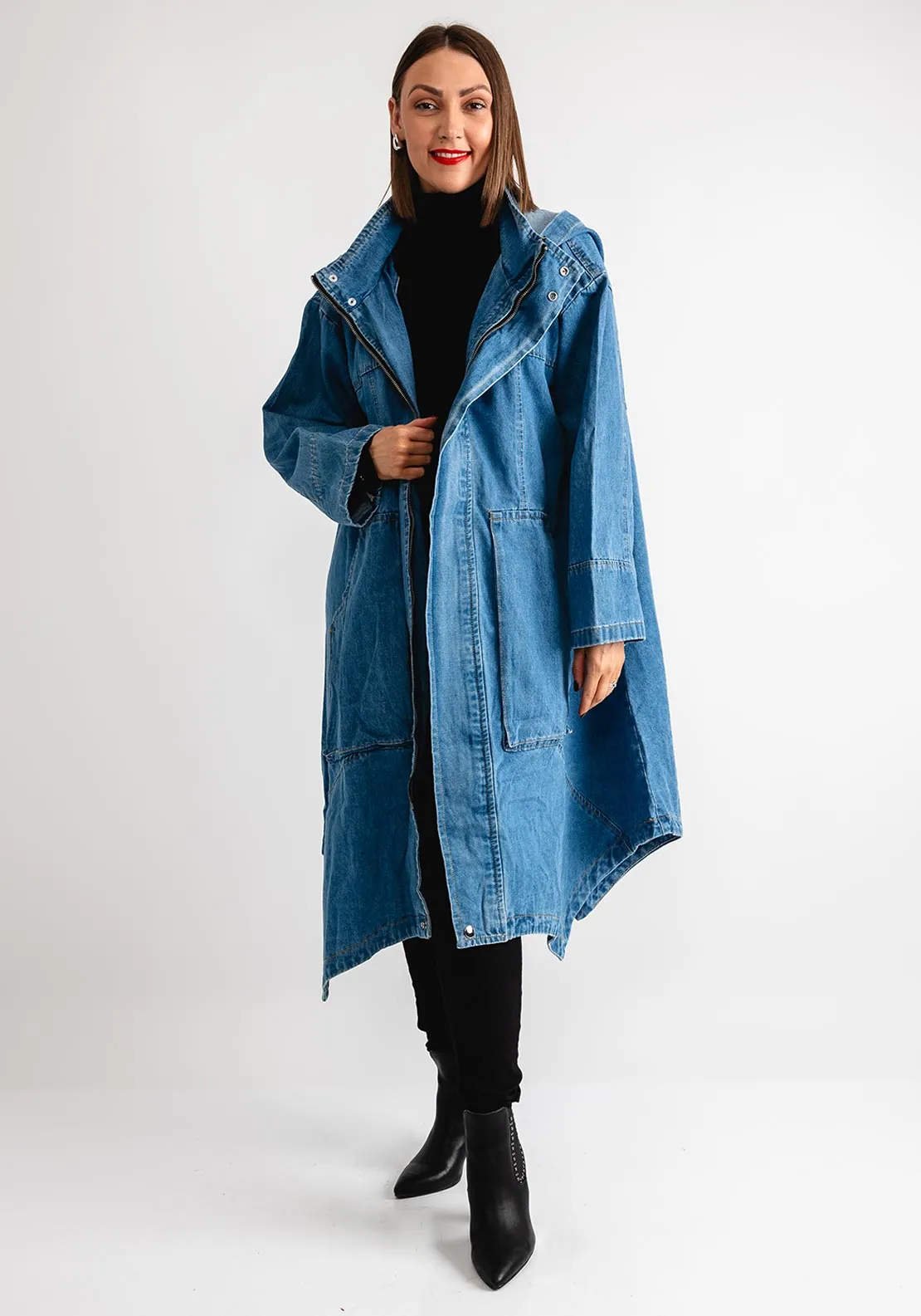 Serafina Collection One Size Denim Coat, Blue Denim