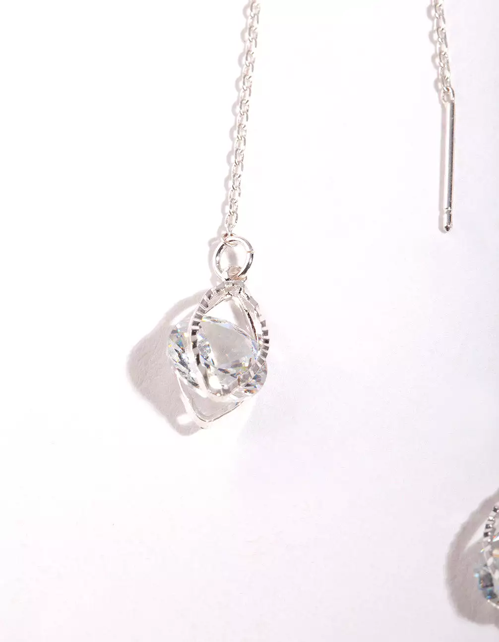 Silver Cubic Zirconia Chain Teardrop Earrings