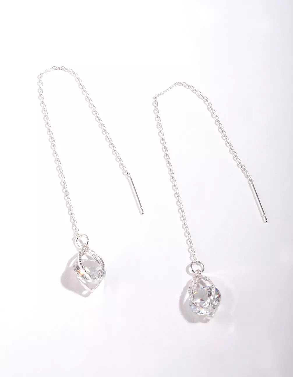 Silver Cubic Zirconia Chain Teardrop Earrings