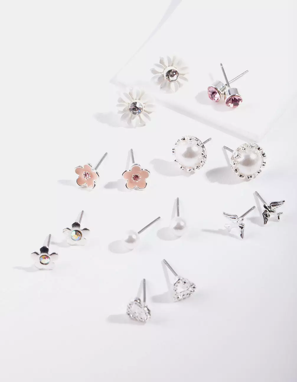 Silver Flower Pearl Earring 8-Pack