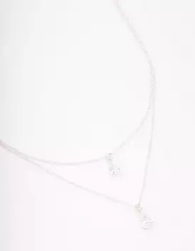 Silver Layered Dainty Diamante Short Necklace