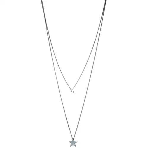 Silver Moon And Star Layered Pendant Necklace