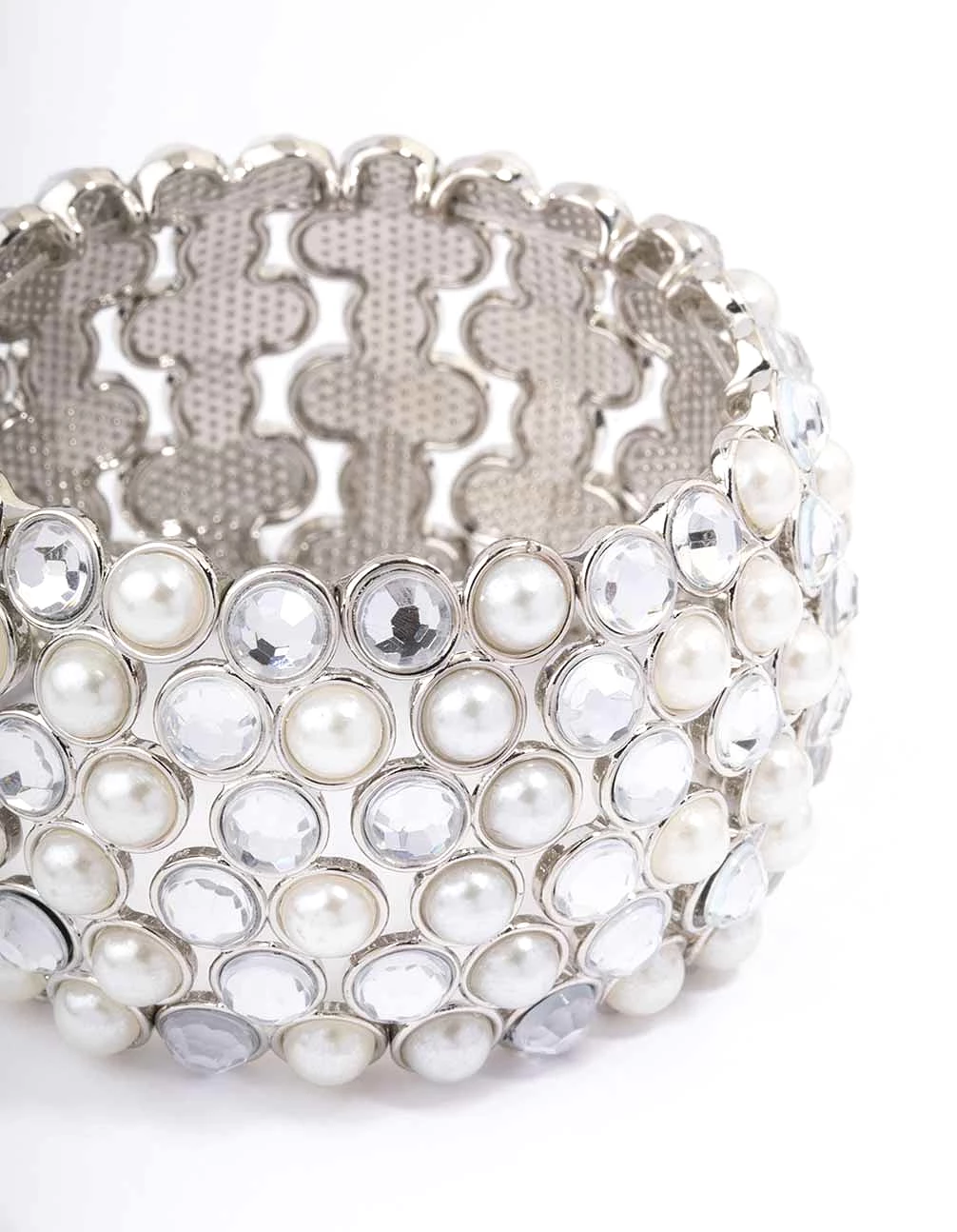 Silver Pearl Large Statement Bracelet