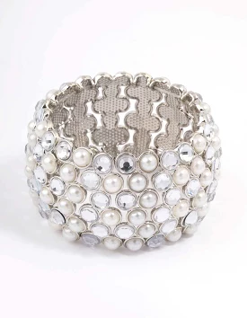 Silver Pearl Large Statement Bracelet