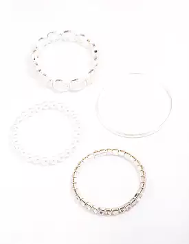 Silver Pearl Stretch Bracelet 5-Pack