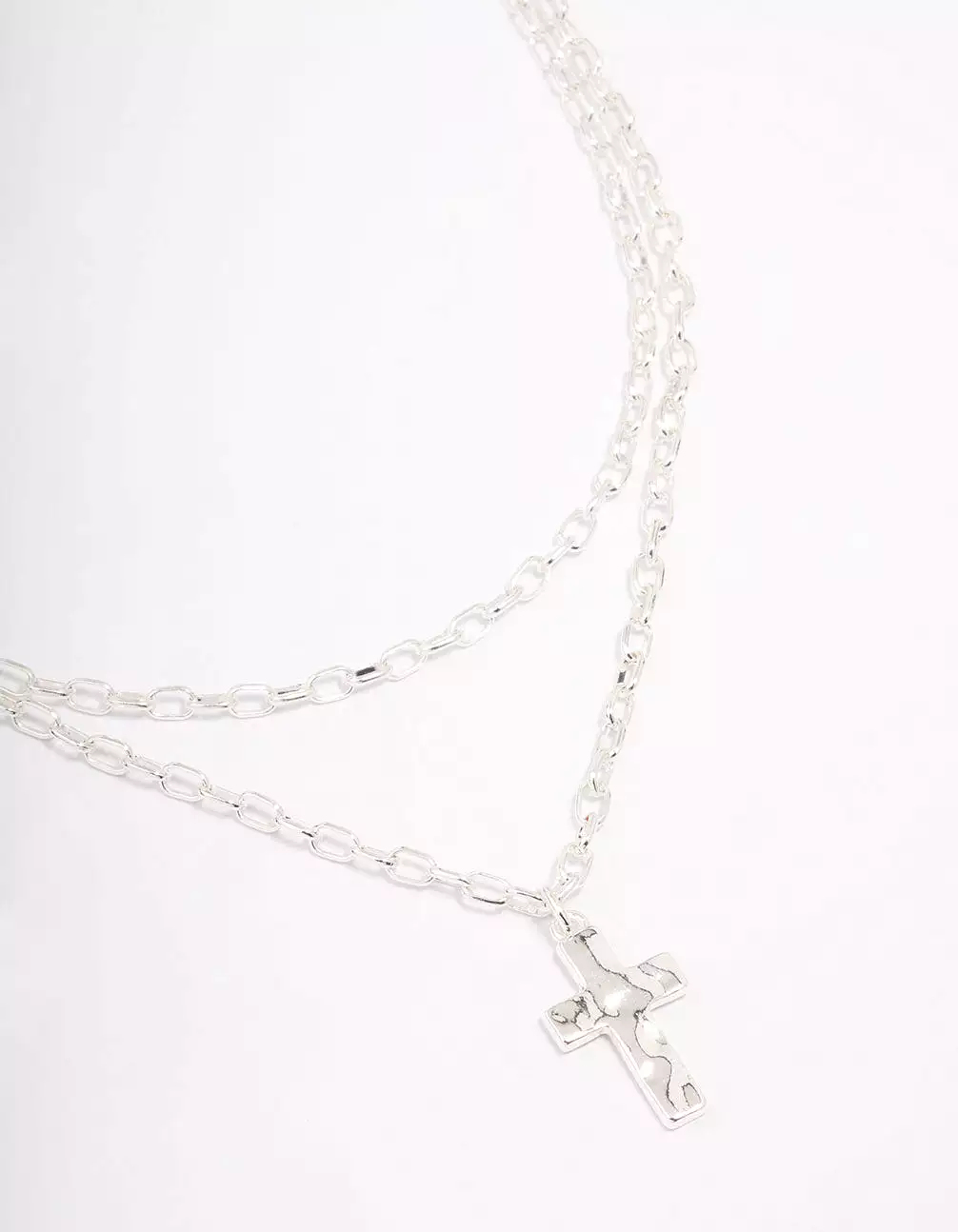 Silver Plated Chunky Cross Layered Necklace