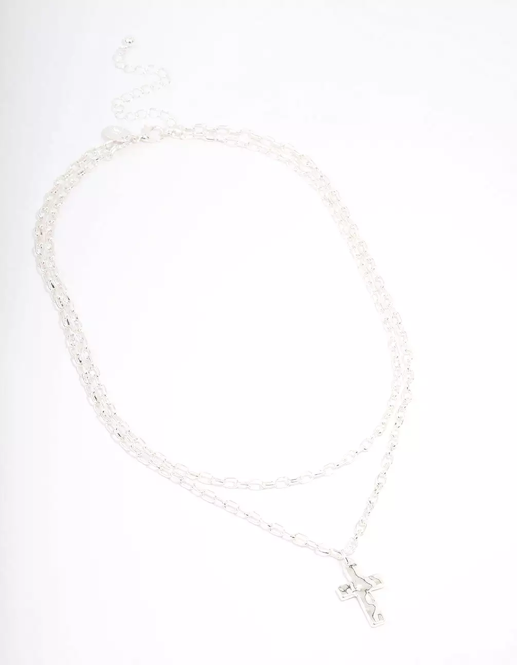 Silver Plated Chunky Cross Layered Necklace