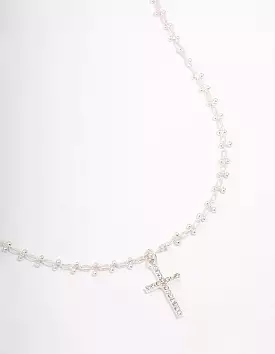 Silver Plated Diamante Cross Ball Link Pendant Necklace