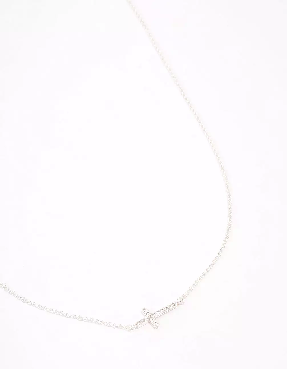 Silver Plated Diamante Cross Fine Pendant Necklace