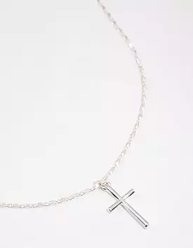 Silver Shiny Cross Pendant Necklace