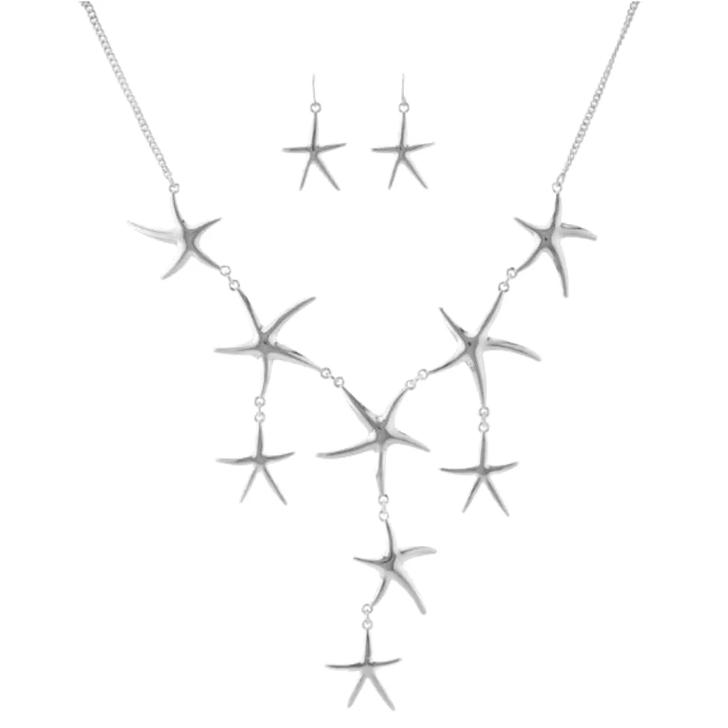 Silver Starfish Statement Necklace and Earrings