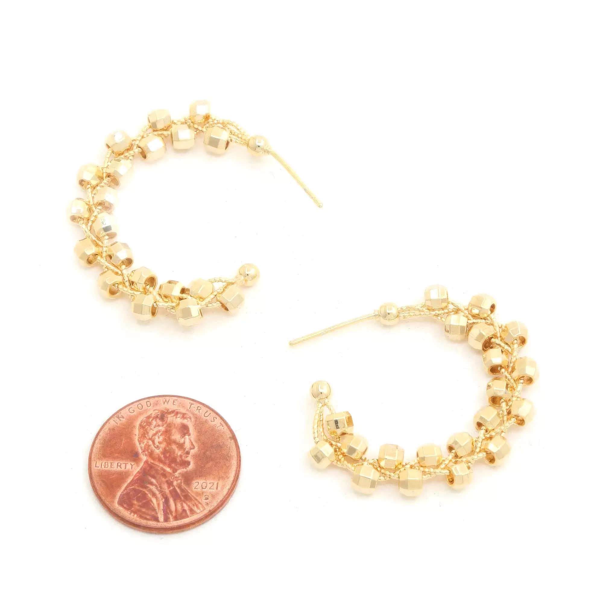 Sodajo Beaded Open Hoop Gold Dipped Earring