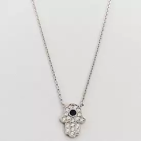 Sterling Silver Hamsa Hand Fine Link Chain Necklace