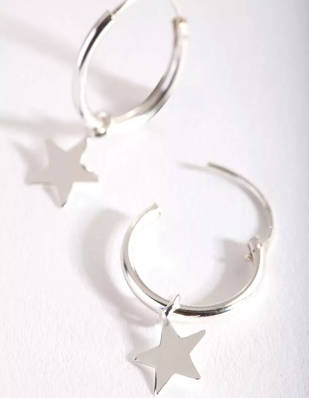 Sterling Silver Plain Star Dangle Hoop Earrings