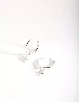 Sterling Silver Plain Star Dangle Hoop Earrings