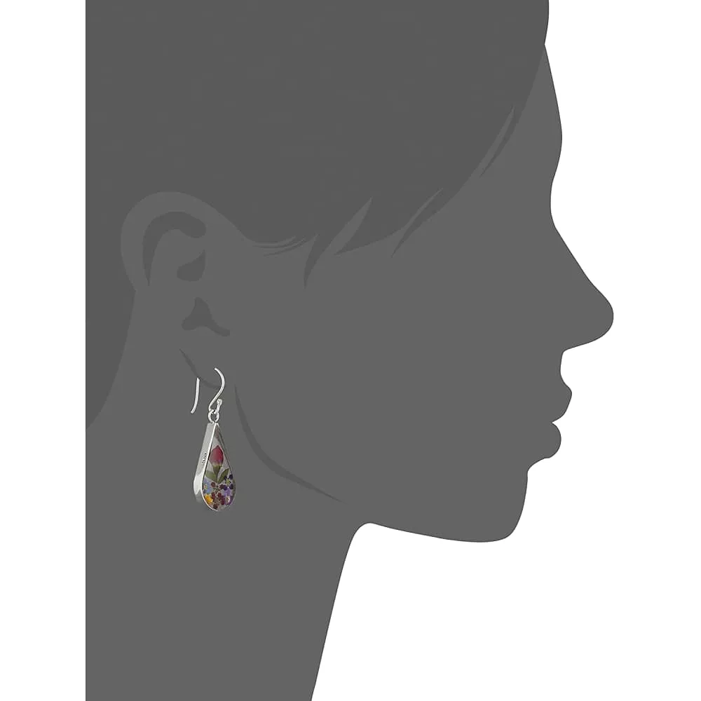 Sterling Silver Pressed Flower Teardrop Earrings