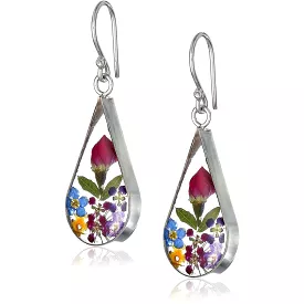 Sterling Silver Pressed Flower Teardrop Earrings