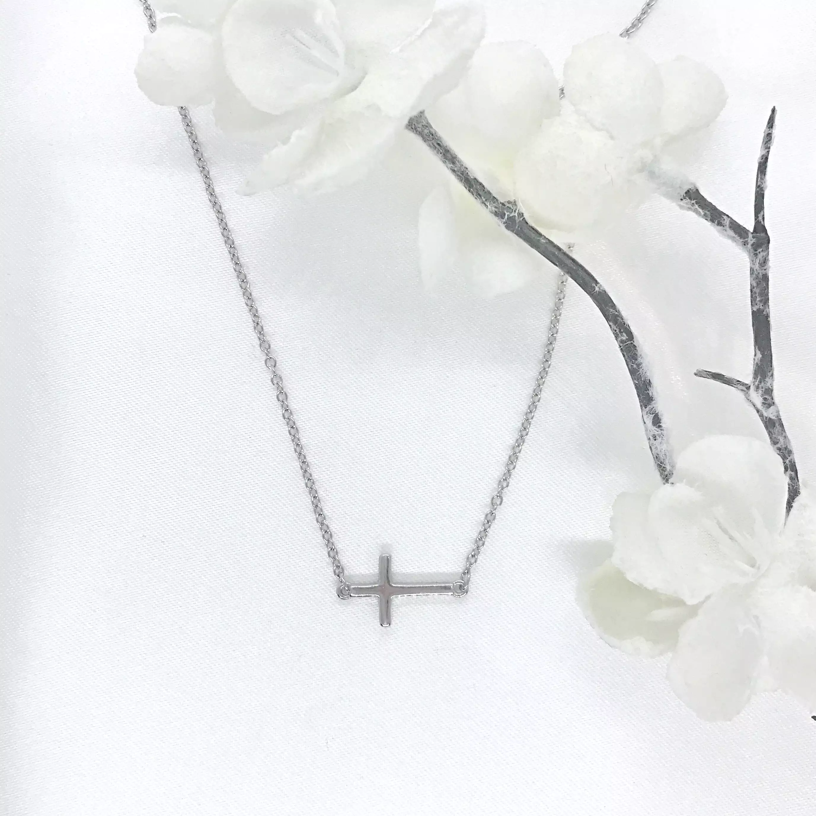 Sterling Silver Sideways Cross Necklace