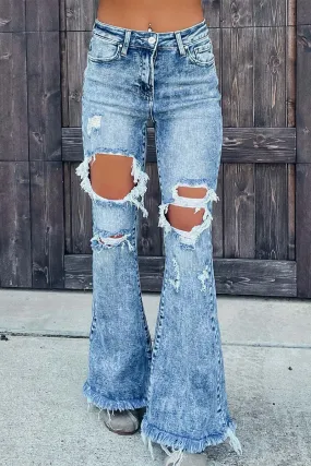 Street Solid Ripped Pocket Straight Denim Jeans